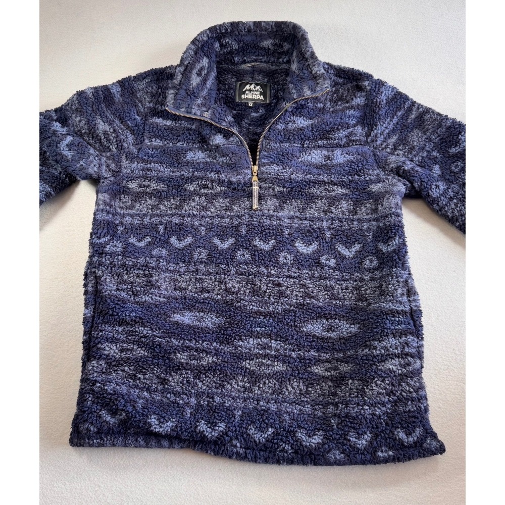 Alpine Sherpa Women's BlueGrey Geometric Fair Isle Quarter Zip Fleece Pullover M